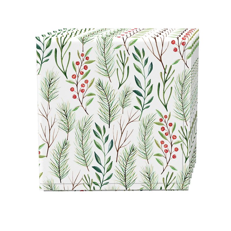 Napkin Set， 100% Polyester， Set of 4， 18x18， Merry Berries and Branches