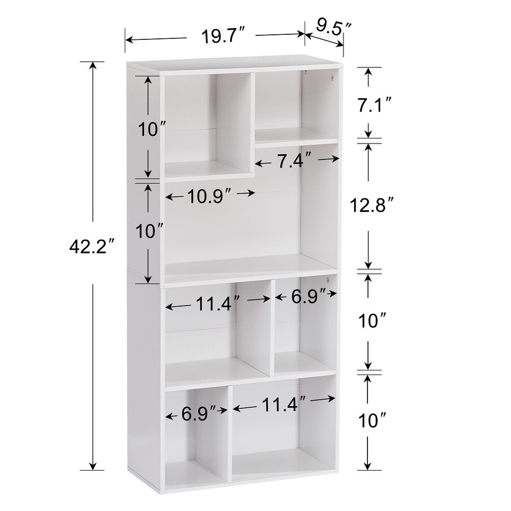 VECELO  Widened Version  3 Tier Seven Open Cube Wooden Bookcase Organizer  Bookshelf / Book Storage