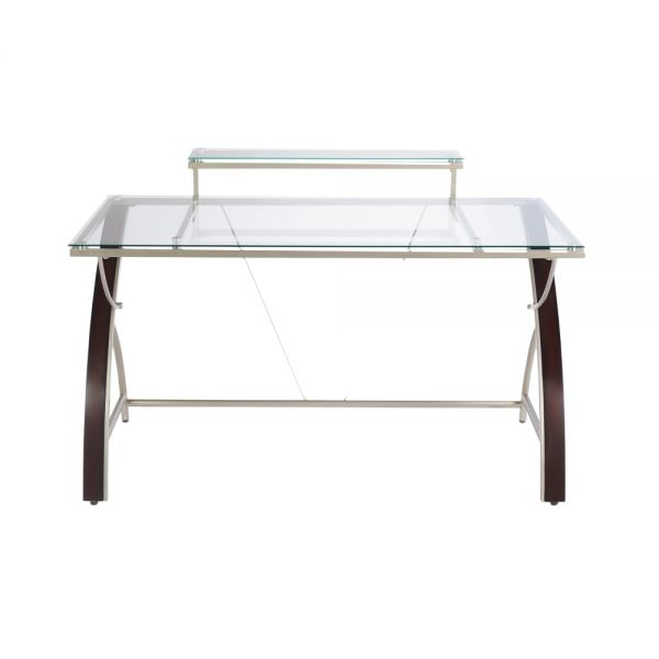 Axley 55”W Glass Computer Desk， Cherry/Silver