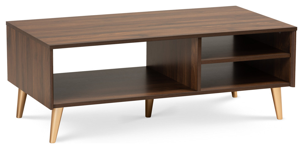 Noelene Mid Century Walnut Brown and Gold Wood Coffee Table   Midcentury   Coffee Tables   by Baxton Studio  Houzz