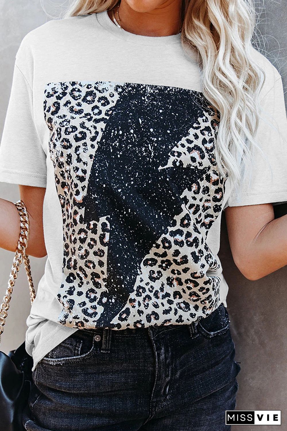 Leopard Lightning Print Graphic Tees for Women Wholesale Short Sleeve T shirts Top