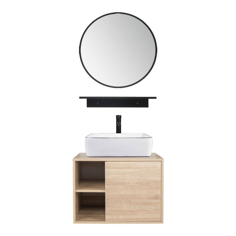 Puluomis 24 in. W x 19 in. D x 29 in. H Single Sink Bath Vanity in Burlywood with Burlywood Solid Surface Top and Mirror US-BV1004+US-HW1125