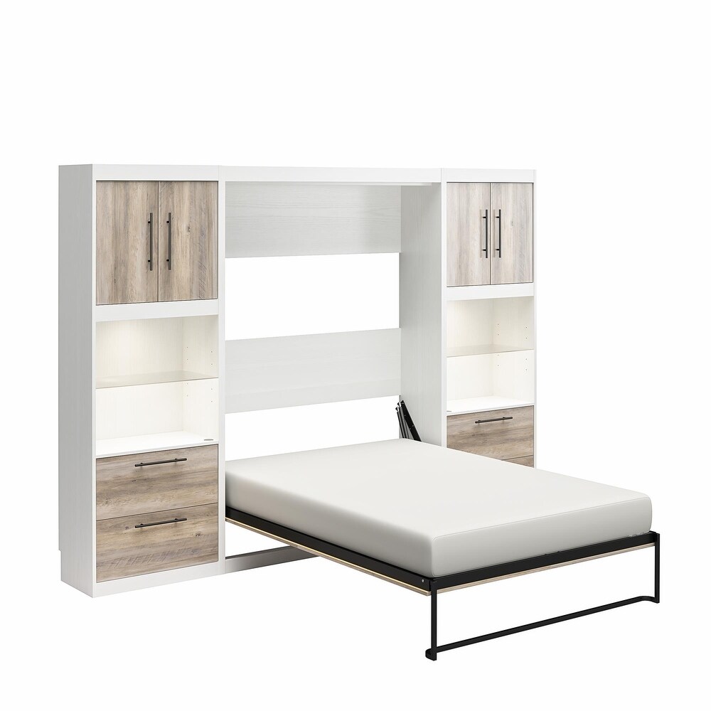 Signature Sleep Pinnacle Full Wall Bed Bundle with 2 Side Cabinets   Touch Sensor LED Lighting