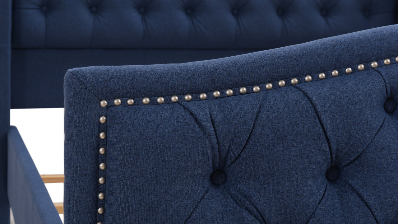 Marcella Tufted Wingback Queen Bed Dark Sapphire Blue