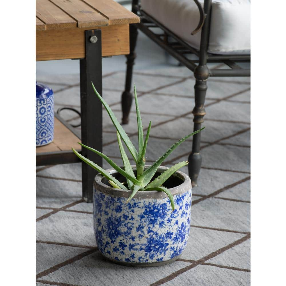 A  B Home Lilibeth 8.3 in. Blue White Ceramic Planter D69287