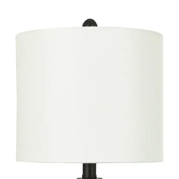 Glass Table Lamp - Black Finish with Off White Linen Shade