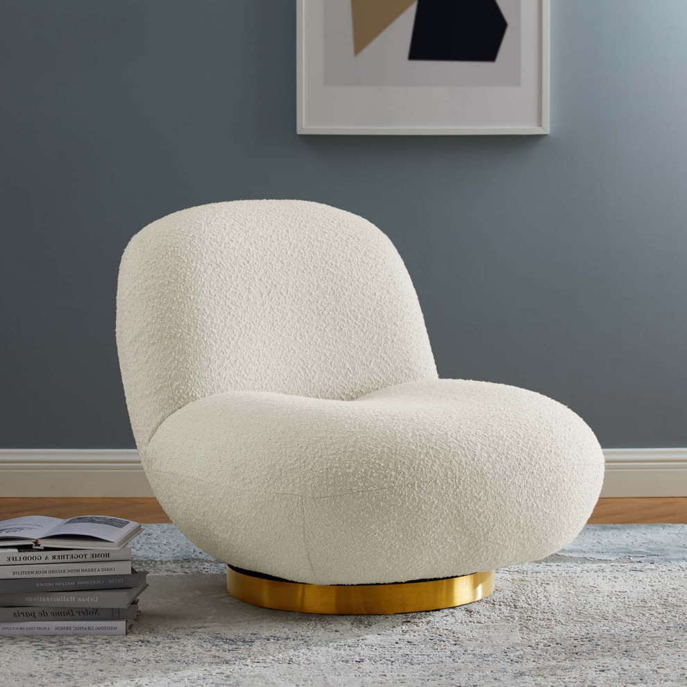 Swivel Accent Chair  Gold Ivory  Fabric  Modern  Lounge Cafe Hotel Hospitality   Contemporary   Armchairs And Accent Chairs   by House Bound  Houzz