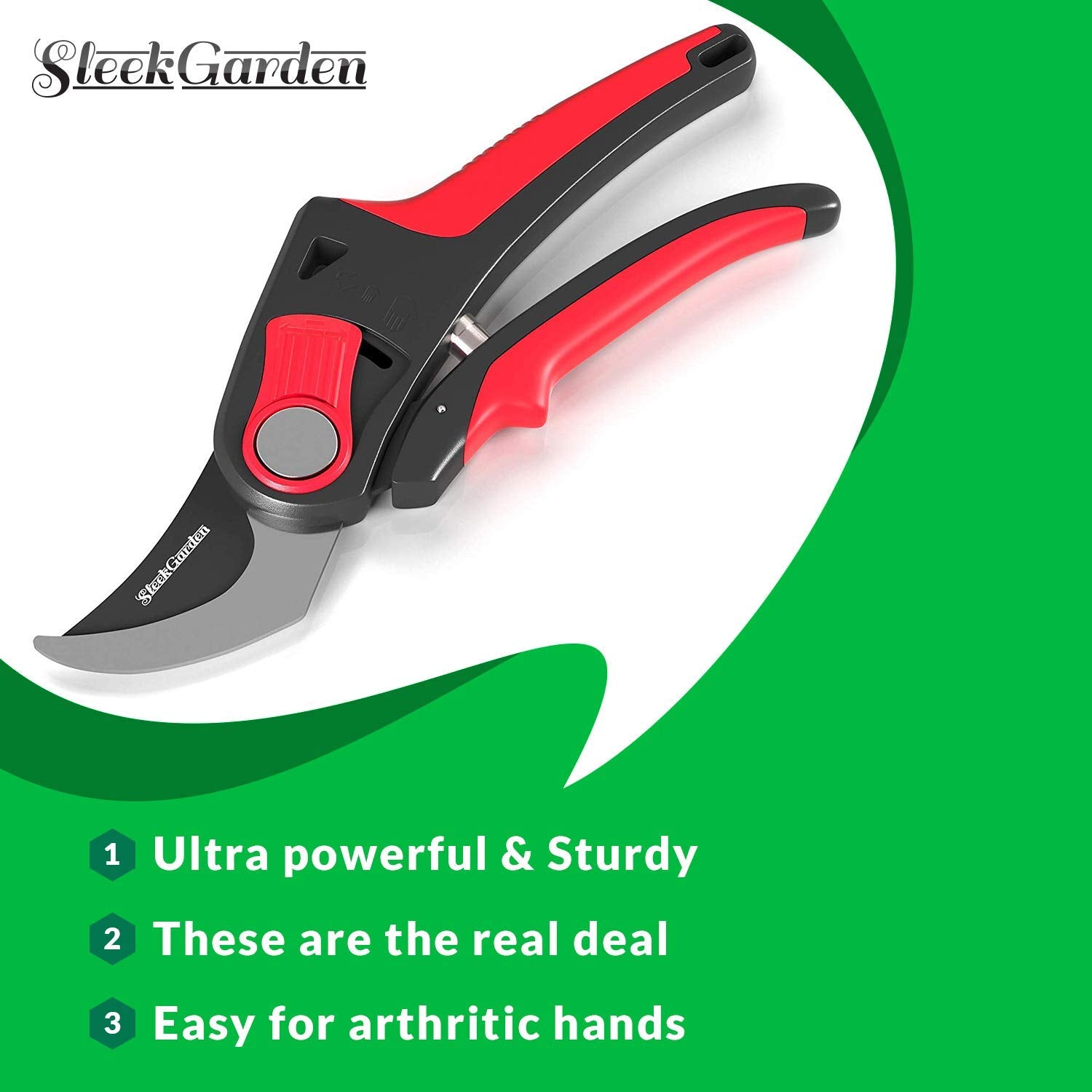 Sleek Garden Professional Sharp Bypass EZ-Cut Garden Pruning Shears -Comfort Plu