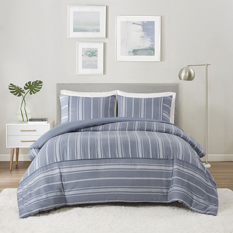 Beautyrest Kent 3-Piece Striped Herringbone Oversized Duvet Cover Set with Shams