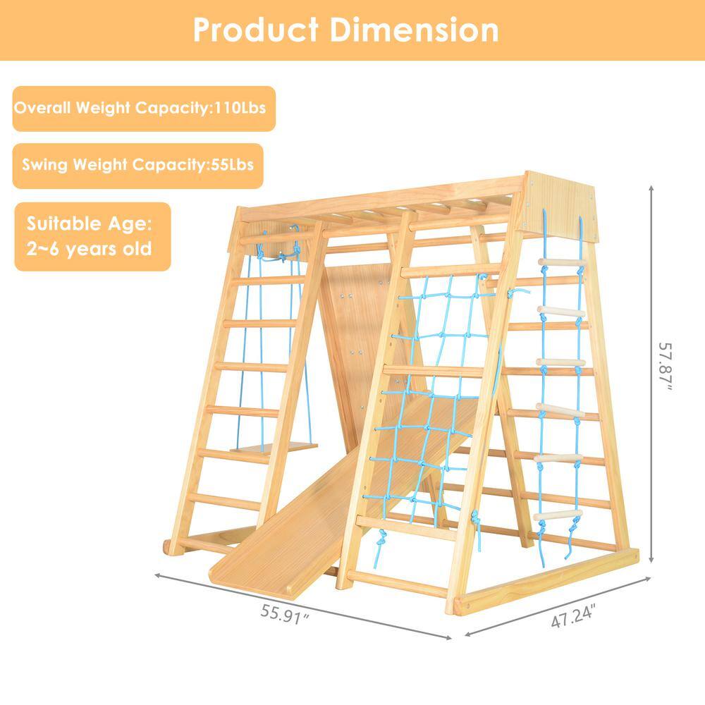 Karl home 7 in 1 Wood Kids Swing with Climbing Wall 124833559358