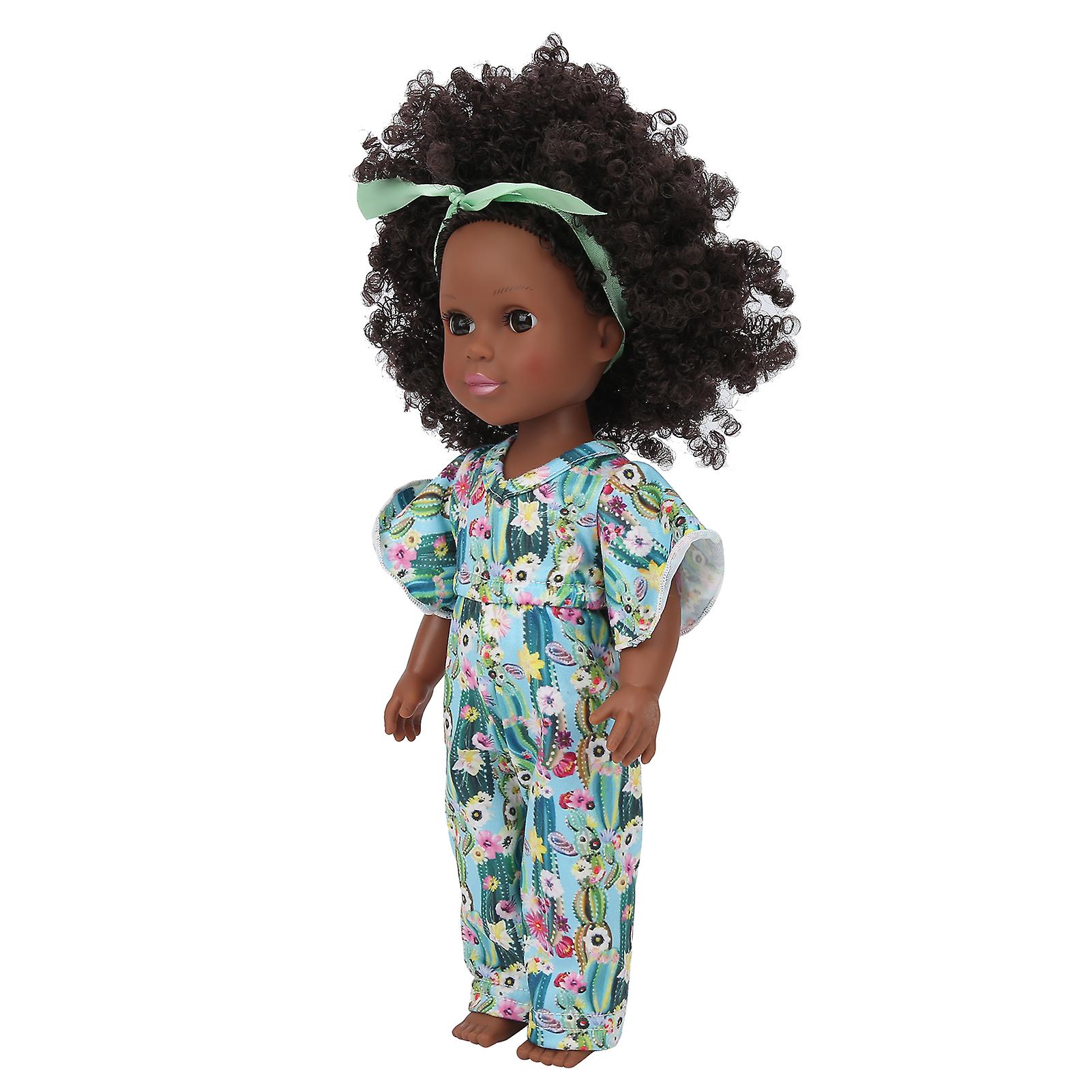 Black Skin Curly Hair Simulation African Girl Baby Doll Kid Role Play Doll Toy Giftq14113 Colorful Clothes