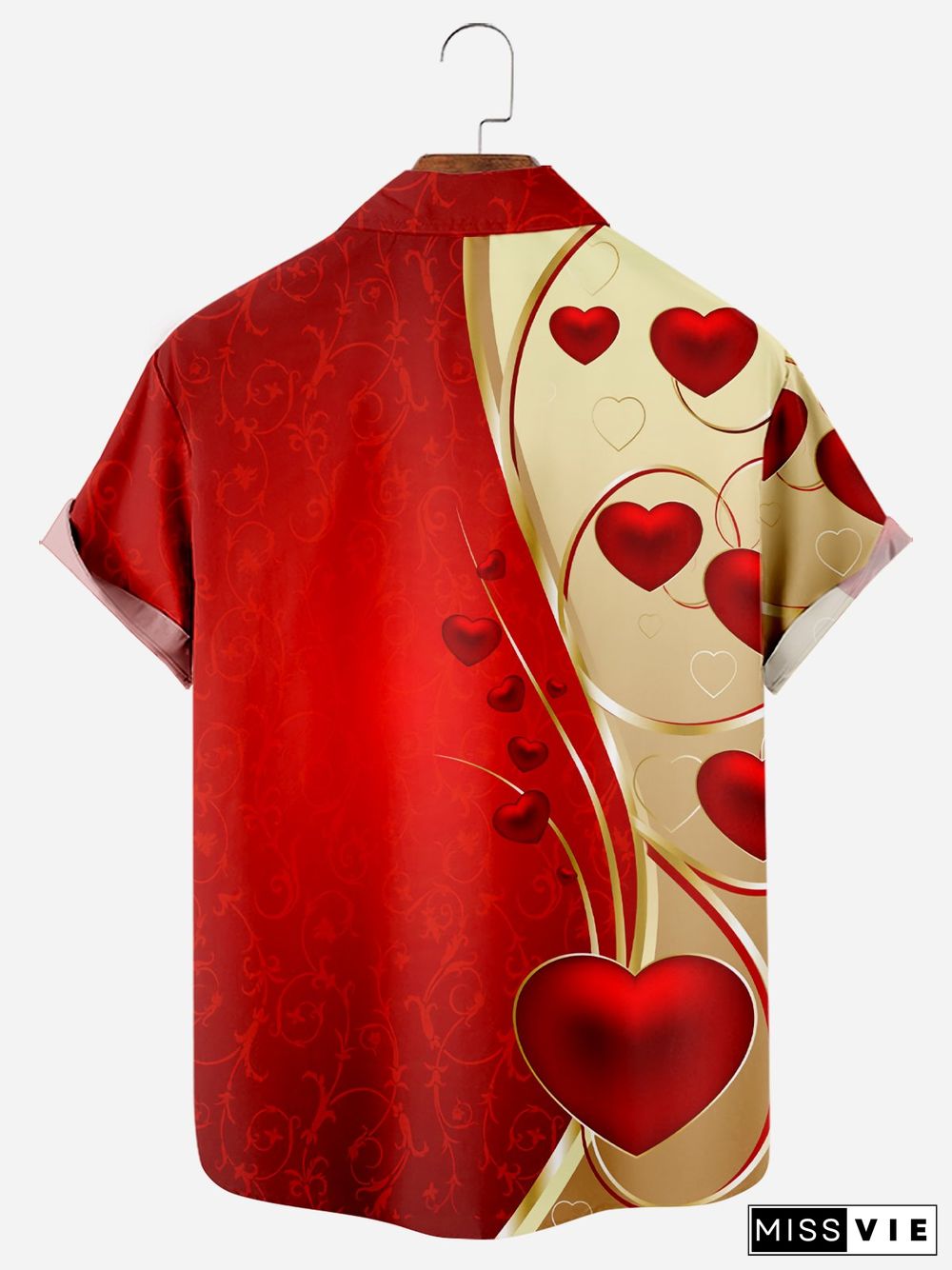 Men's Valentine's Day Heart Stitching Print Short Sleeve Shirt