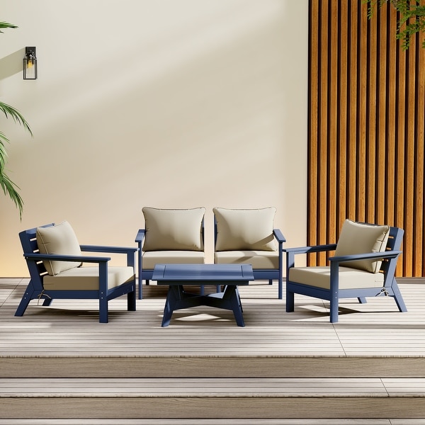 Polytrends Birchwood All Weather HDPE Outdoor Patio Navy Blue Deep Seating Sectional (5Piece Set)