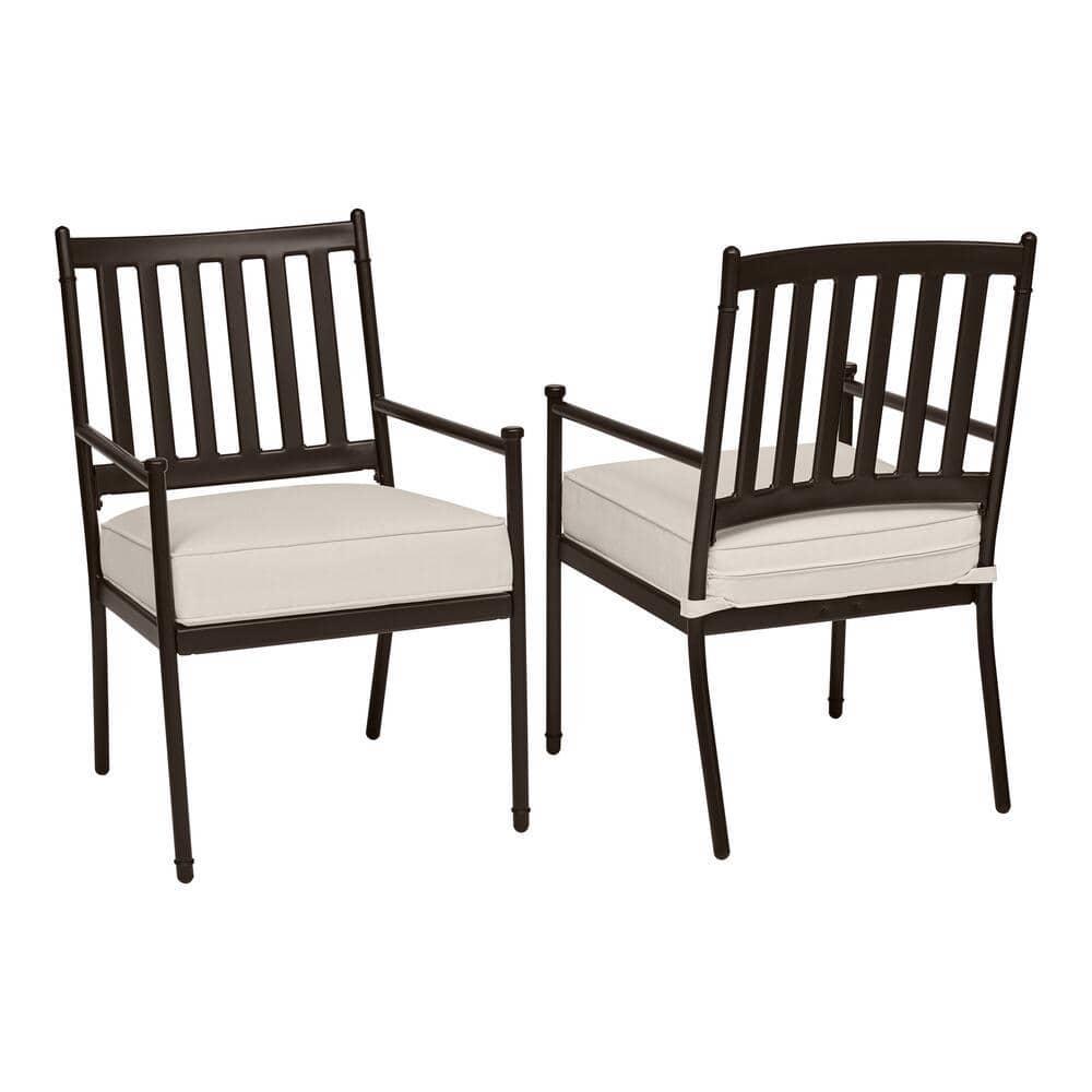 StyleWell Pendle Hill Black Stationary Metal Outdoor Dining Chair with SDP Almond Biscotti