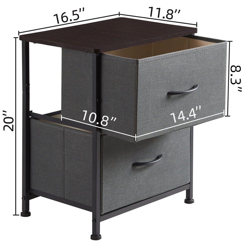 Nightstands Set of 2 with 2 Drawers  Bedside Table Small Dresser with Removable Fabric Bins for Bedroom Nursery Closet