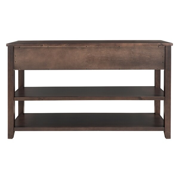 Retro Design Console Table with Two Open Shelves ， Solid Pine Frame and Legs