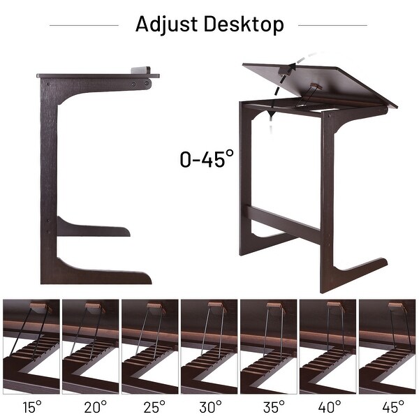 Bamboo Sofa Side Table， 7 Angles Adjustable Couch Table End Table， Laptop Desk with Tilting Top， C Table TV Tray Over-Bed Table