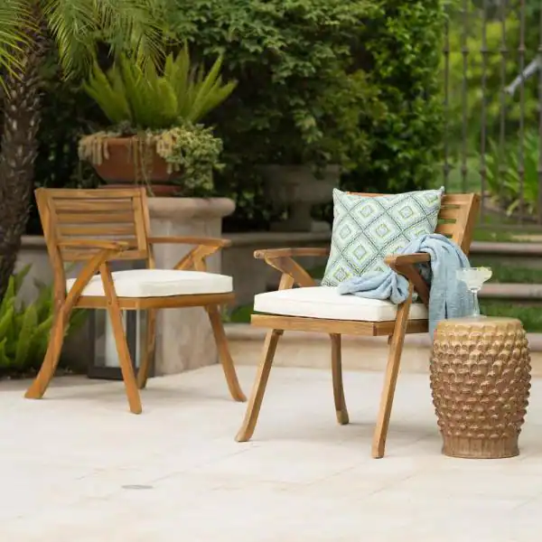 Noble House Hermosa Teak Removable Cushions Wood Outdoor Dining Chair (2-Pack)