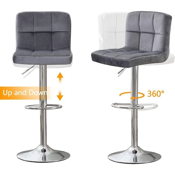 Swivel Velvet Bar Stools Back Height Adjustable Tall (Set of 2)