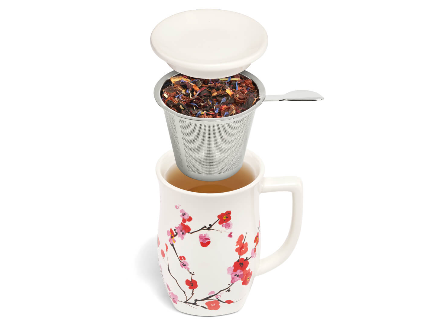 Sakura Blossom Tea Steeping Cup with Infuser – Ceramic Mug with Cherry Blossom Infuser for a Delicate Brew