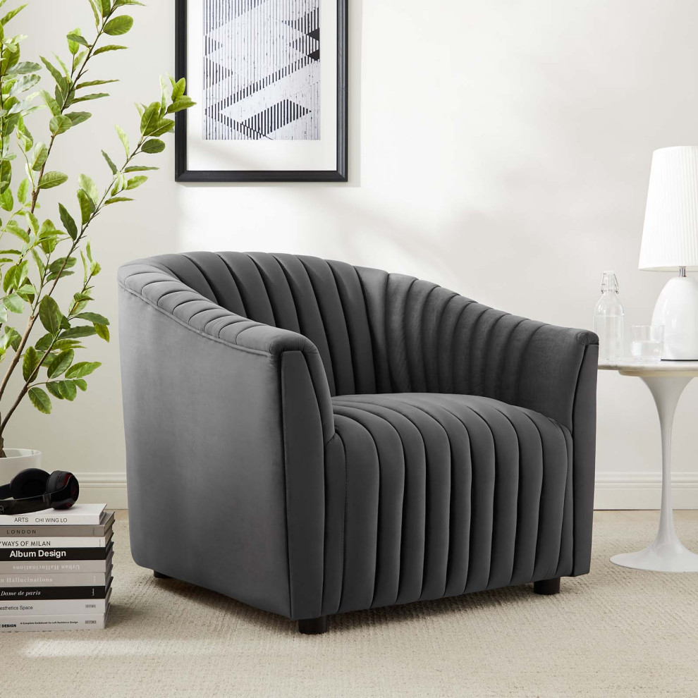 Announce Performance Velvet Channel Tufted Armchair  Charcoal   Transitional   Armchairs And Accent Chairs   by Homesquare  Houzz