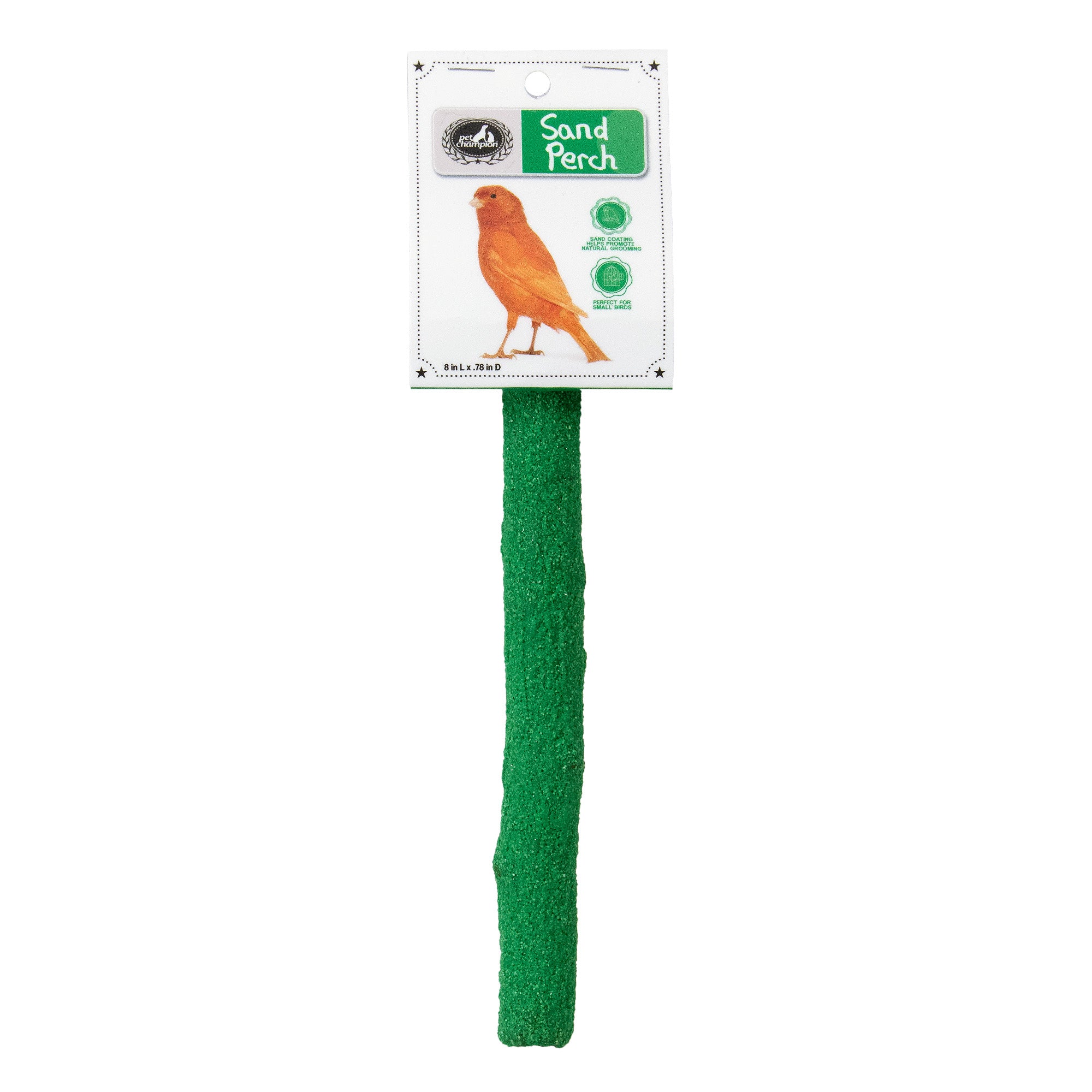 Pet Champion 8 Inch Sand Coated Wood Perch for Small Birds， Green