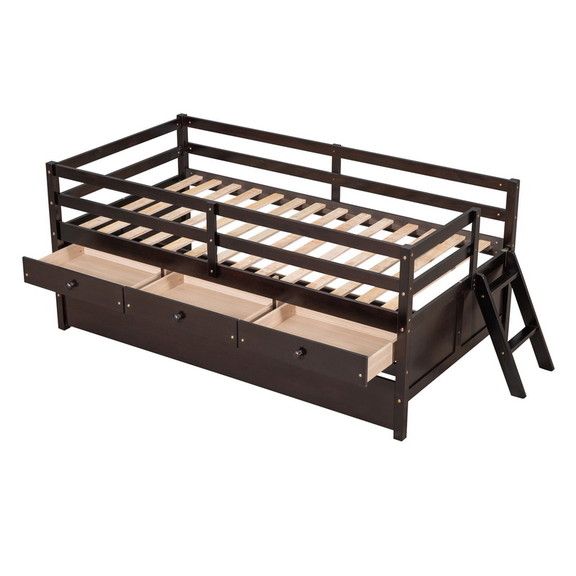 Low Loft Bed Full Size with Full Safety Fence  Cli...