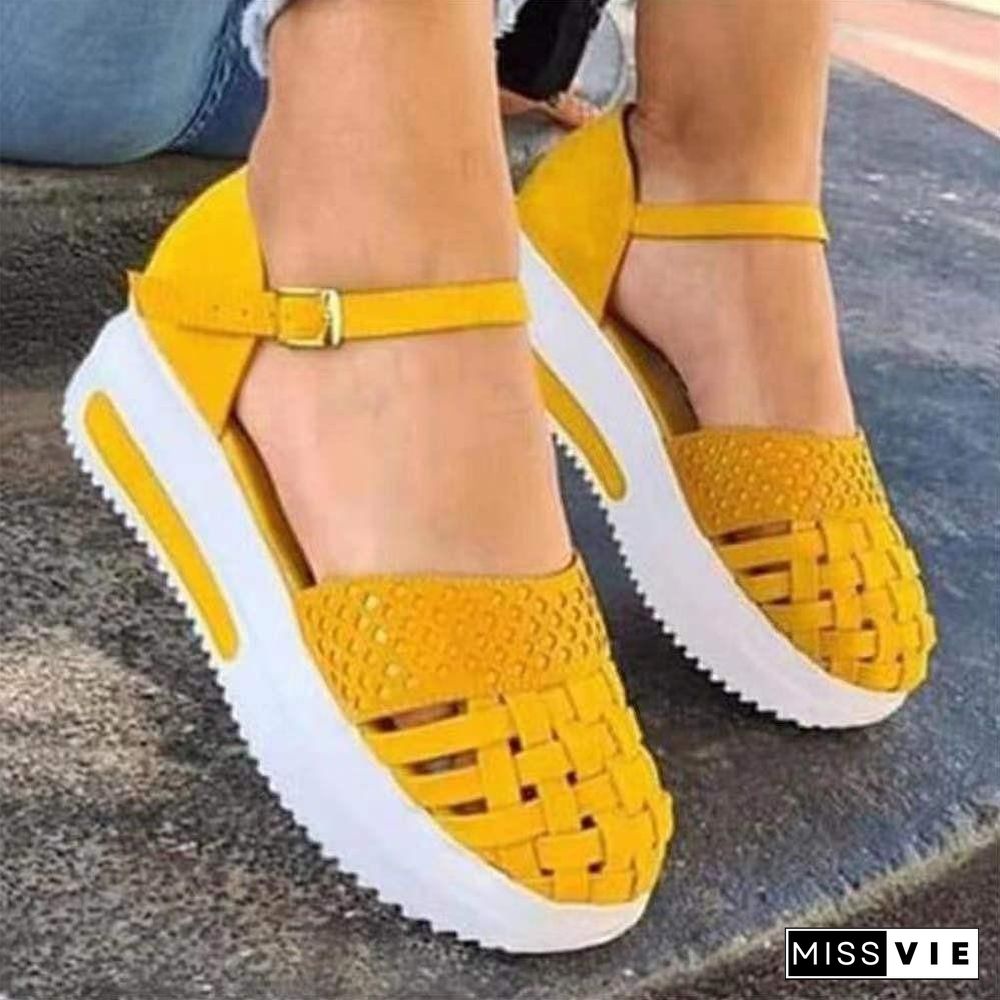 Pure Color Hollowed-Out Women Platform Sandal