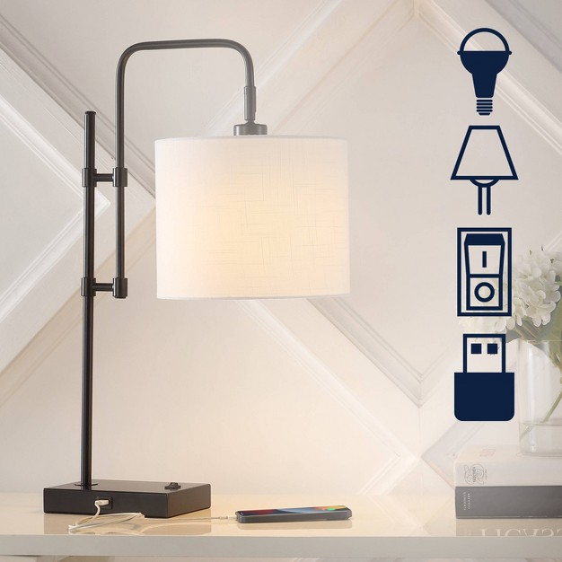 Edris Industrial Designer Metal Task Lamp With Usb Charging Port includes Led Light Bulb Black Jonathan Y