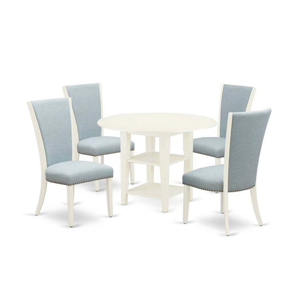 East West Furniture Kitchen Table Set  a Dining Table and Baby Blue Linen Fabric Chairs  Linen White(Pieces Options)