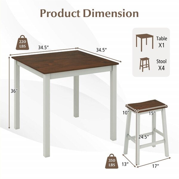 Gymax 5PCS Dining Table Set w/ 4 Saddle Stools Acacia Wood Legs Modern