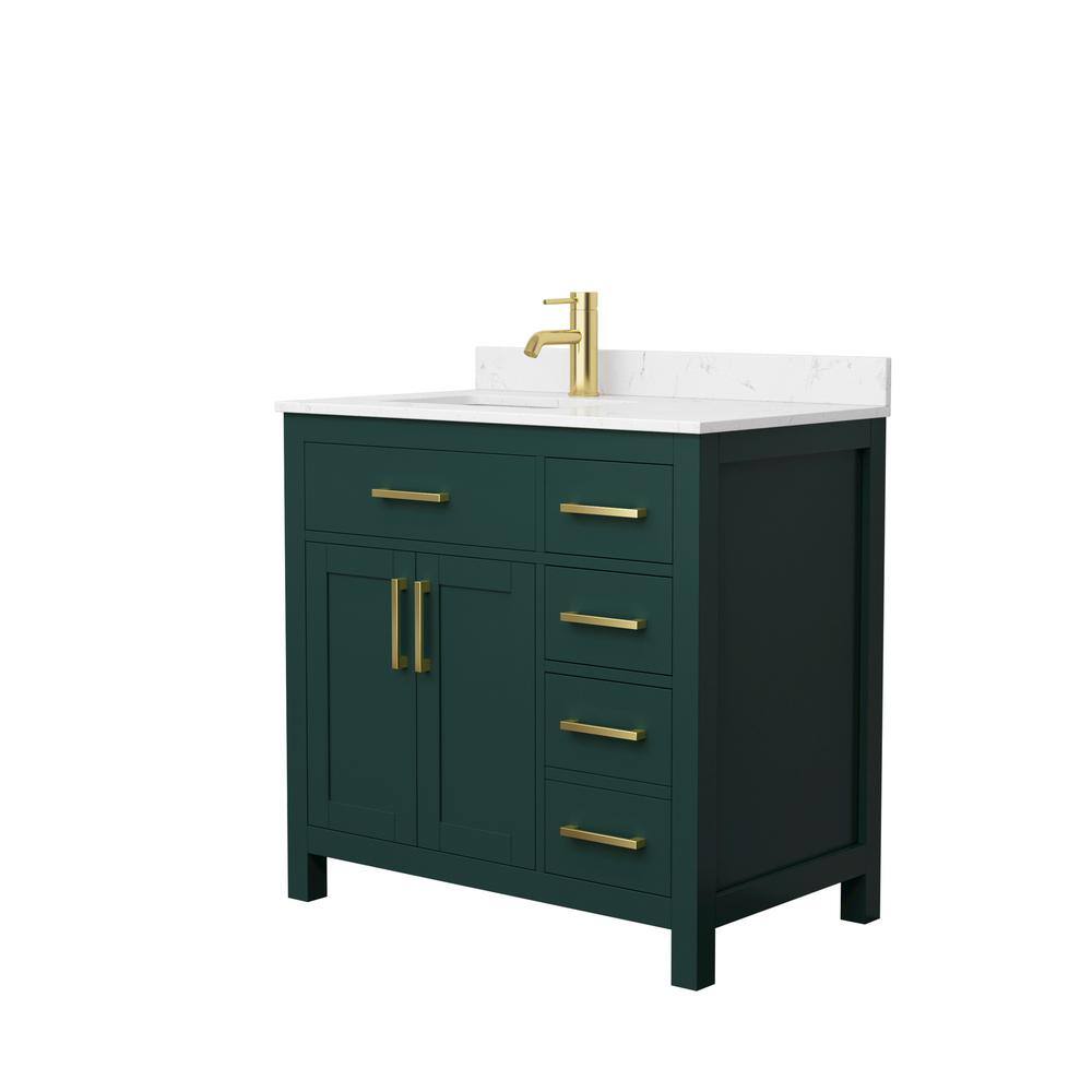 Wyndham Collection Beckett 36 in. W x 22 in. D x 35 in. H Single Sink Bathroom Vanity in Green with Carrara Cultured Marble Top WCG242436SGDCCUNSMXX