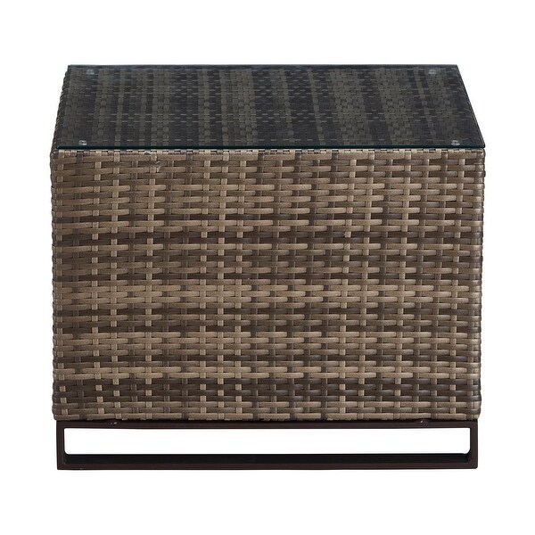 Tommy Hilfiger Oceanside Outdoor Side Table with Storage，Coastal Gray Wicker