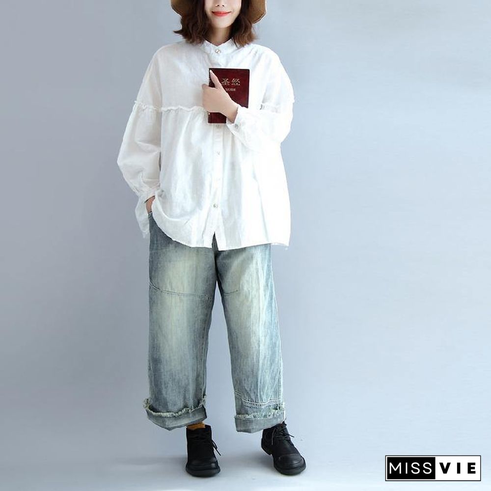 2018 spring white cotton tops plus size cotton shirts women blouses