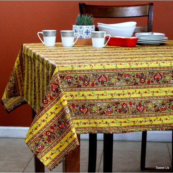 Wipeable Tablecloth Spill Resistant Cotton French Indienne Fleur