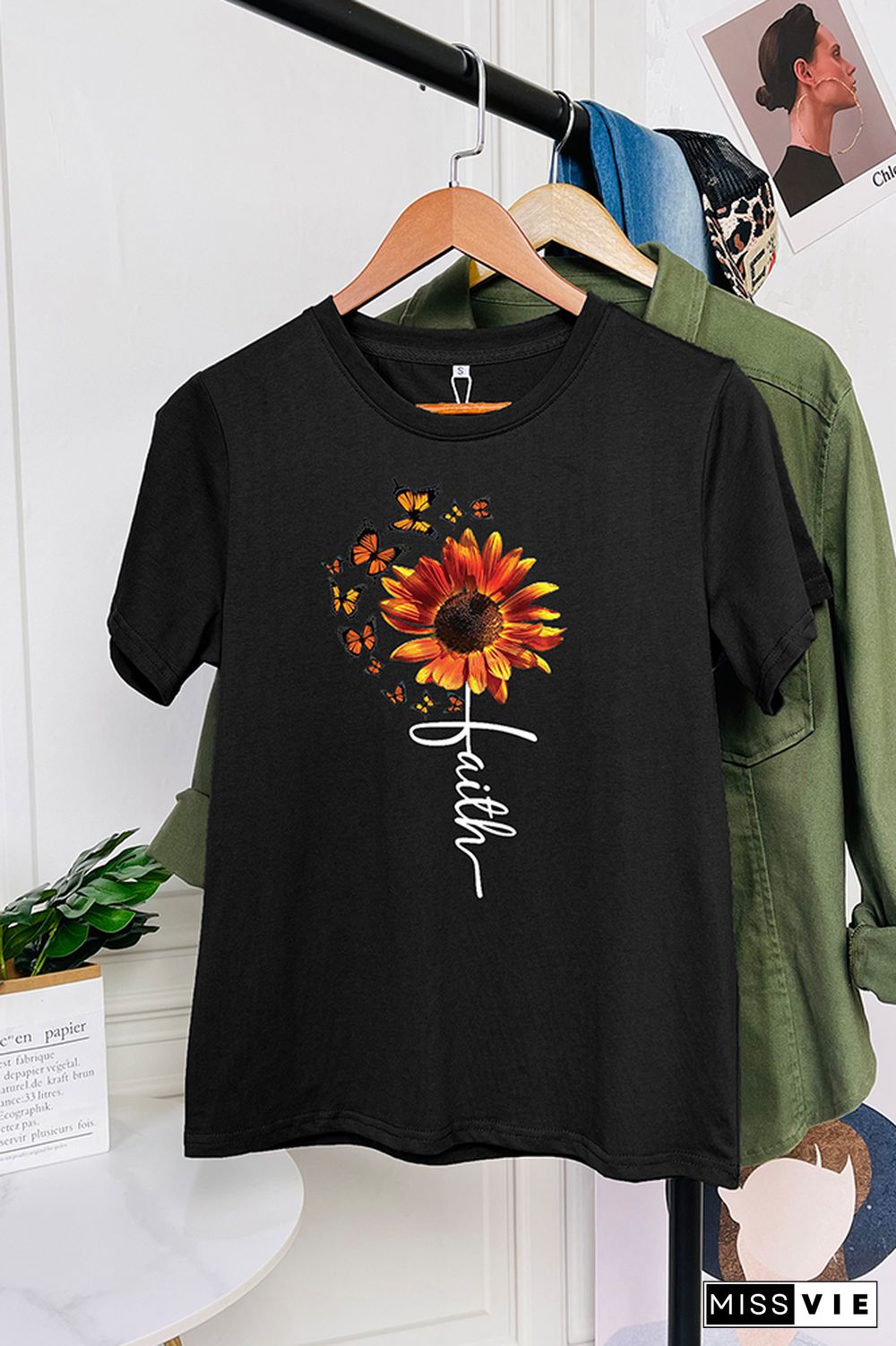 Sunflower and Butterflies Short Sleeve Graphic Tee Wholesale