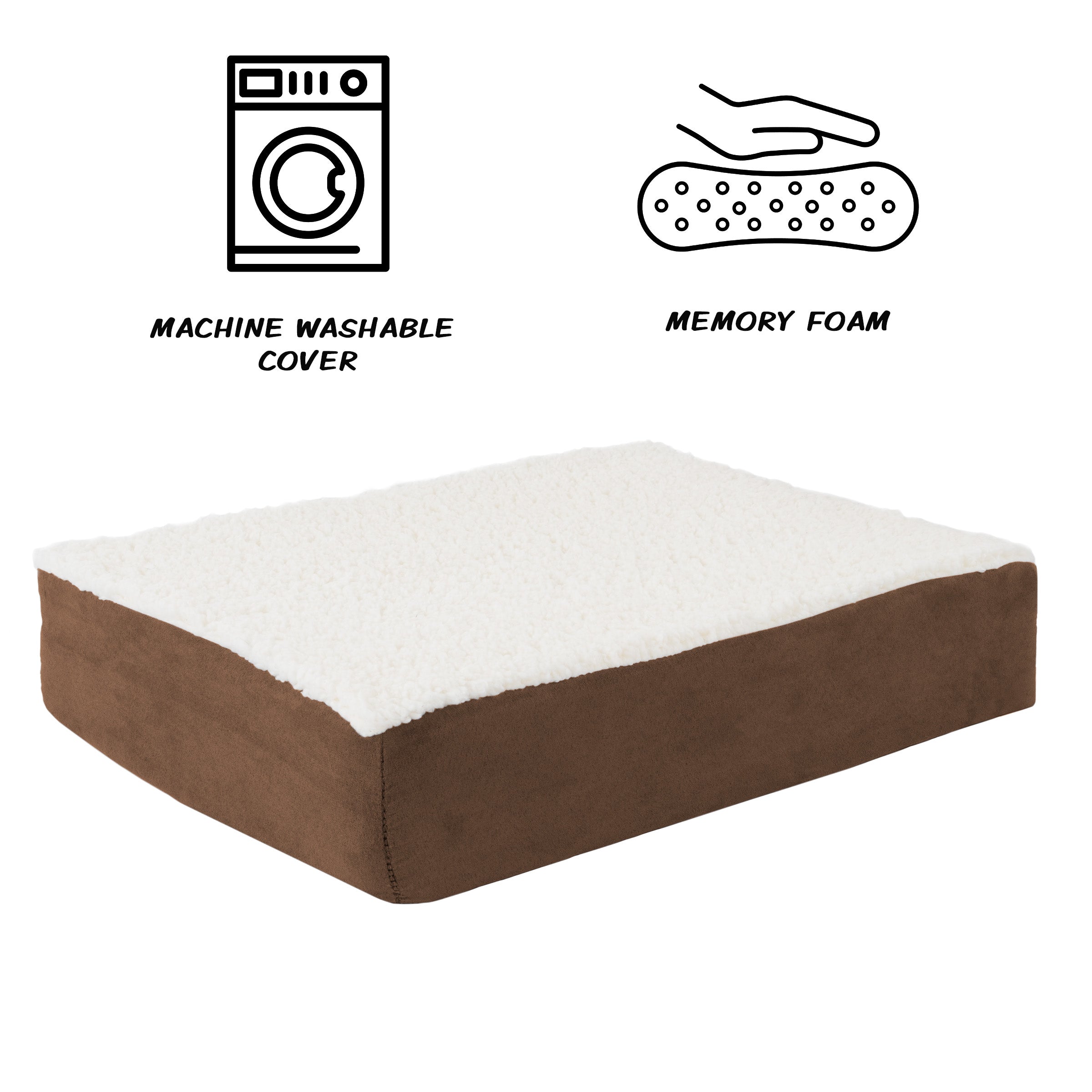 Dog Bed Orthopedic Sherpa Top Pet Bed with Memory Foam and Removable Cover 20x15x4 Brown