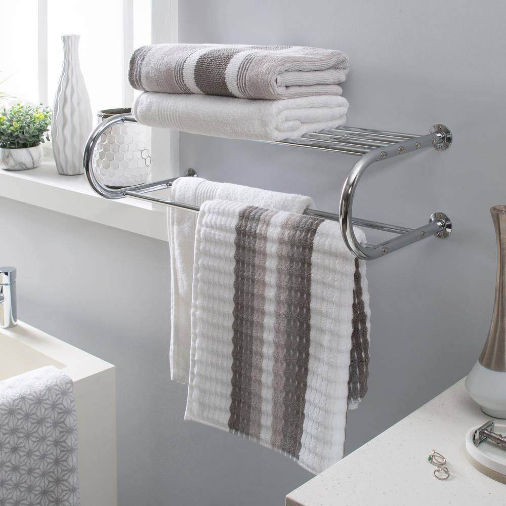 OIA Wall Mounted Bath Shelf with 26 in. Towel Bar in Chrome NH-1750W