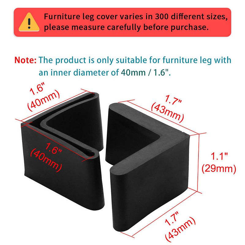 10 Pcs 1.7 x 1.7 Furniture Angle Iron Foot Pads Black Rubber Covers