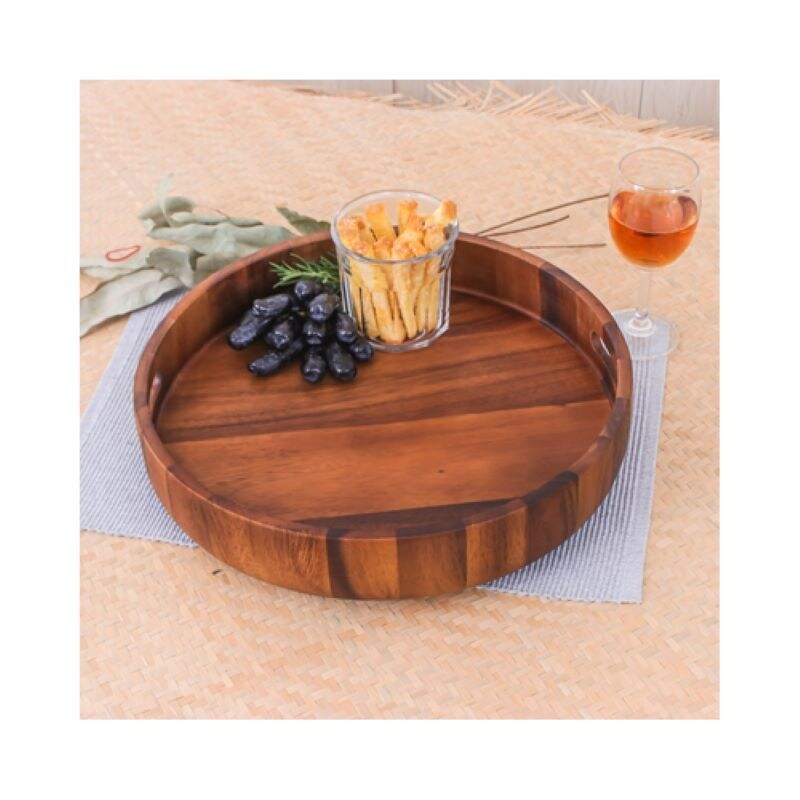 Kalmar Home Acacia Wood Round Serving Tray Charcuterie Board