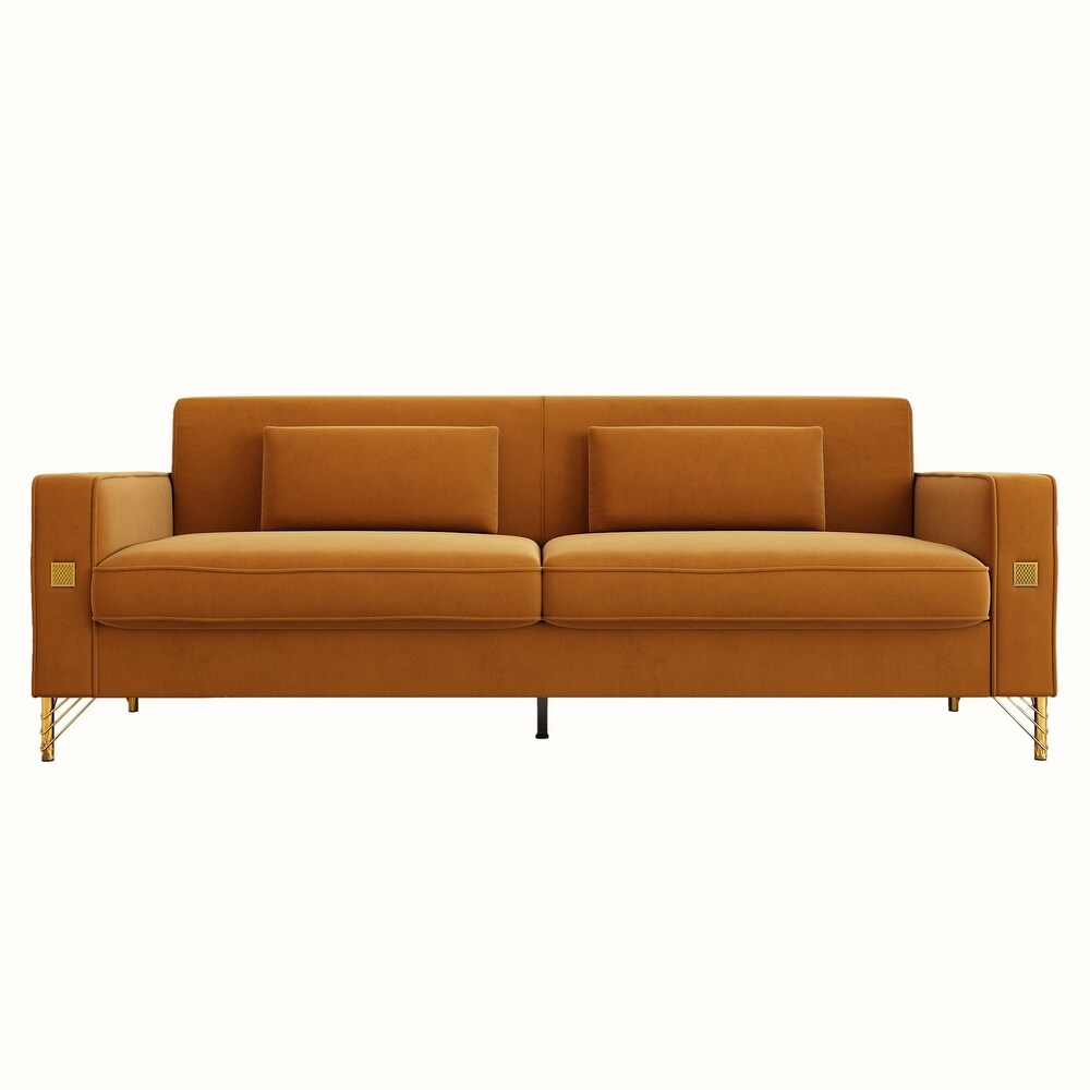 86 inch 2 seat Velvet Square Arm Upholstered Sofa with Two Waist Pillows