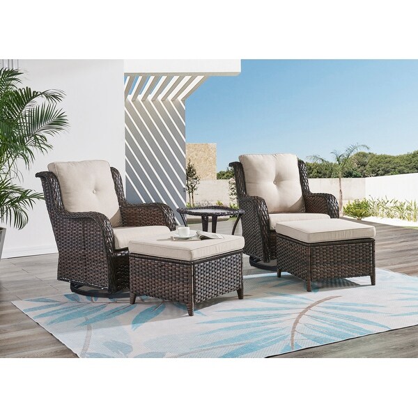 Pocassy 5Piece Outdoor Furniture Set，Swivel chairs with Ottomans