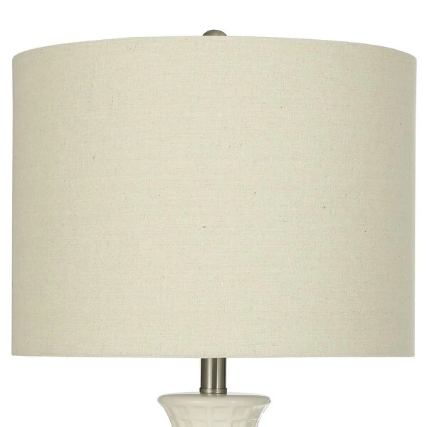 Ceramic Table Lamp - White Finish with Cream Linen Shade