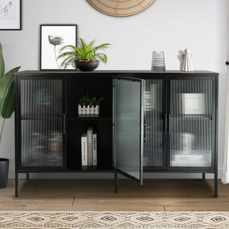 Elegant Storage Cabinet with Adjustable Shelves   Black