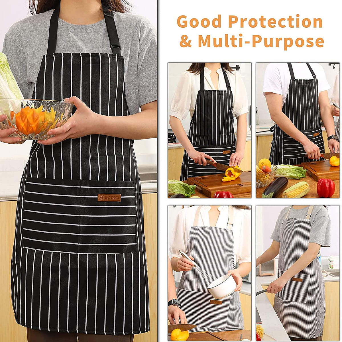 Kitchen Cooking Aprons for Women and Men Adjustable Chef Apron with Pockets 2 PCs