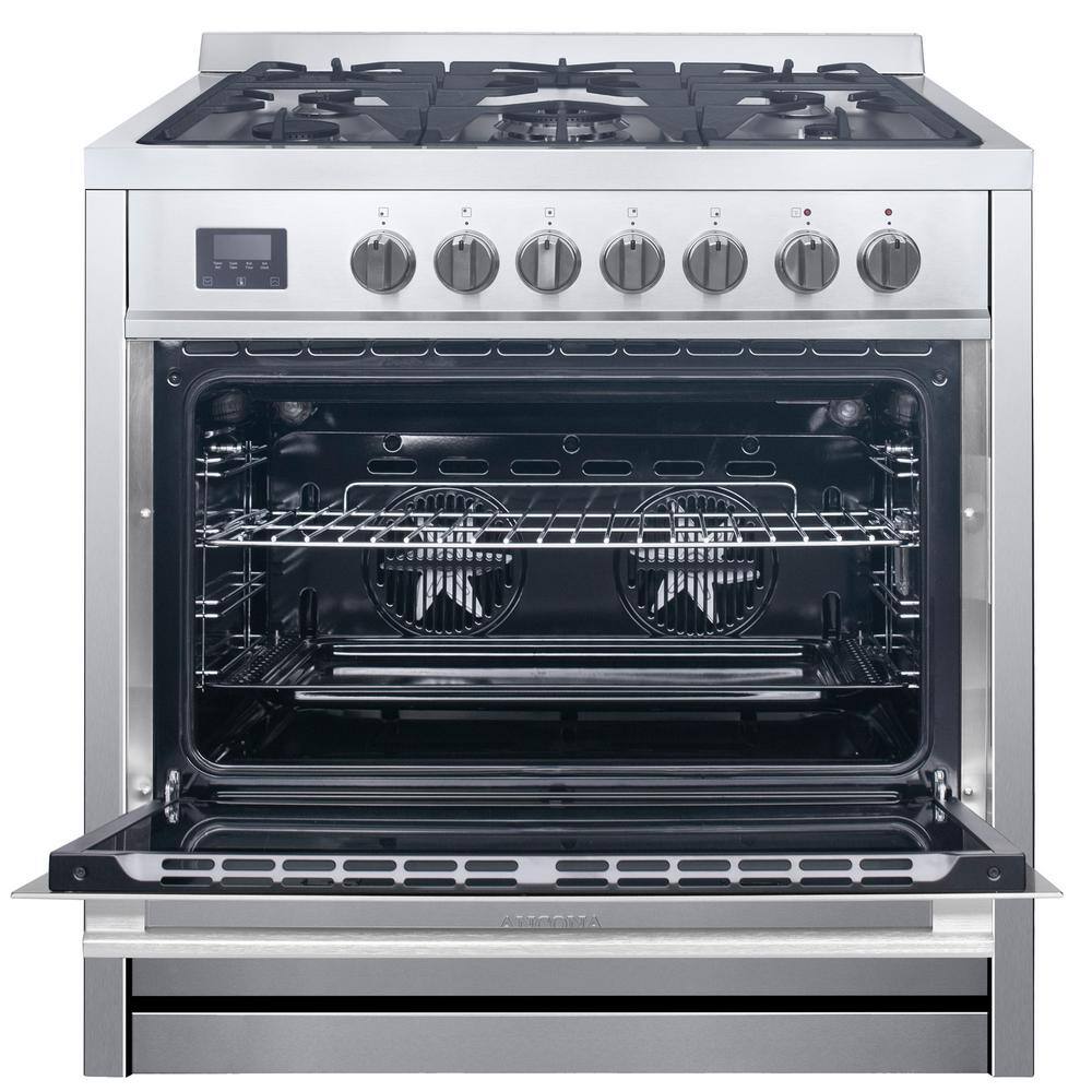 Ancona 36 in. 3.8 cu. ft. 5-Burners Dual Fuel Gas Range in Stainless Steel with True European Convection Oven AN-2221