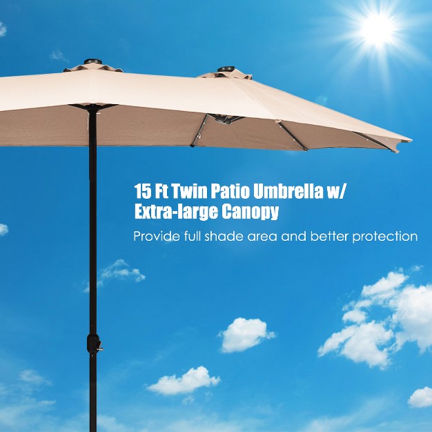 Costway 15ft Patio Double sided Solar Led Market Umbrella Crank Beigetanorangeburgundy