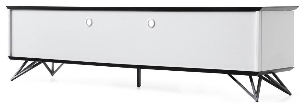 86.5 quotModern Vortice TV Stand Black and White Lacquer Matte Black Metal Legs   Midcentury   Entertainment Centers And Tv Stands   by Zuri Furniture  Houzz