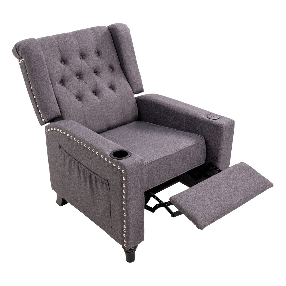 Adjustable Wing Back Recliner Chair Nailhead Armchair Padded Large Sofa Chair