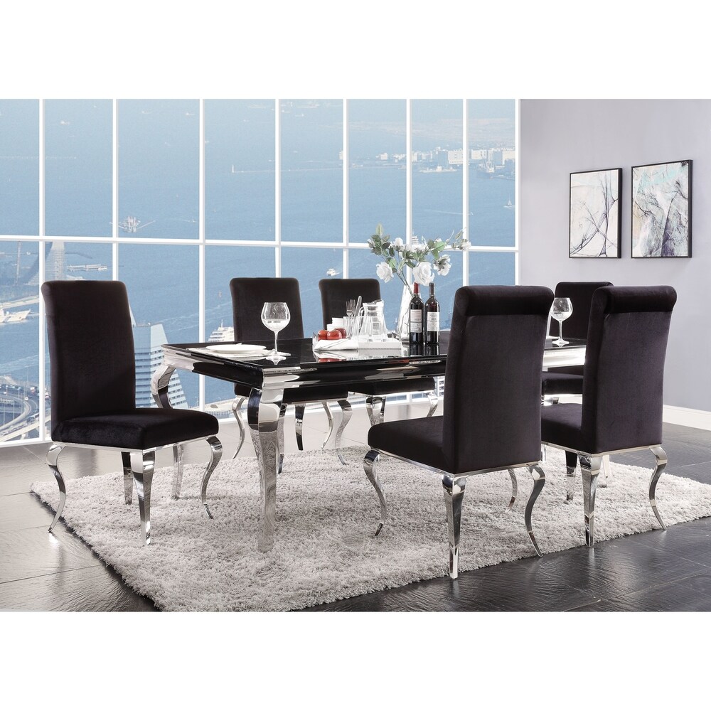 ACME Fabiola Dining Table in Stainless Steel and Black Glass